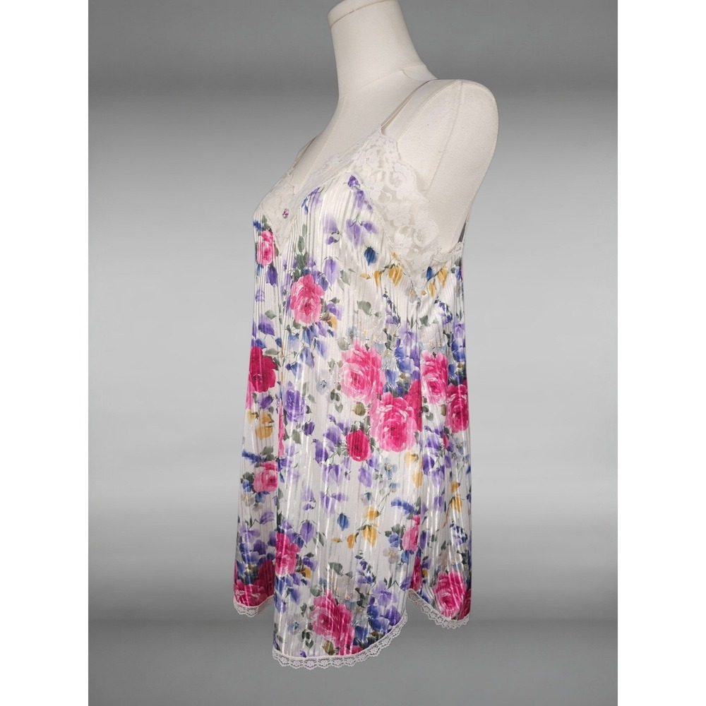 Vintage Y2K Floral Satin Stripe Lace  Trim Chemise Slip Coquette Womens  S - Picture 3 of 8